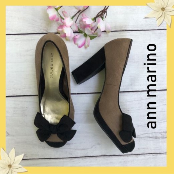 Ann Marino Shoes - Ann Marino Brown Suede Heels with Black Bow